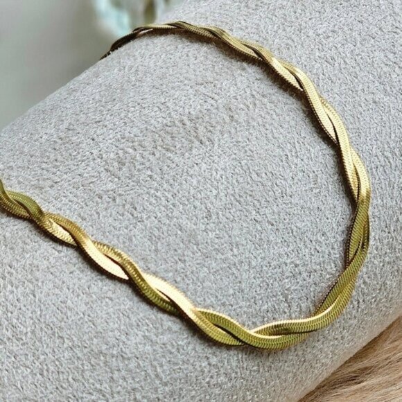 Gold Herringbone Twist Necklace Waterproof Necklace Gorgeous Layering Necklace - Picture 5 of 15